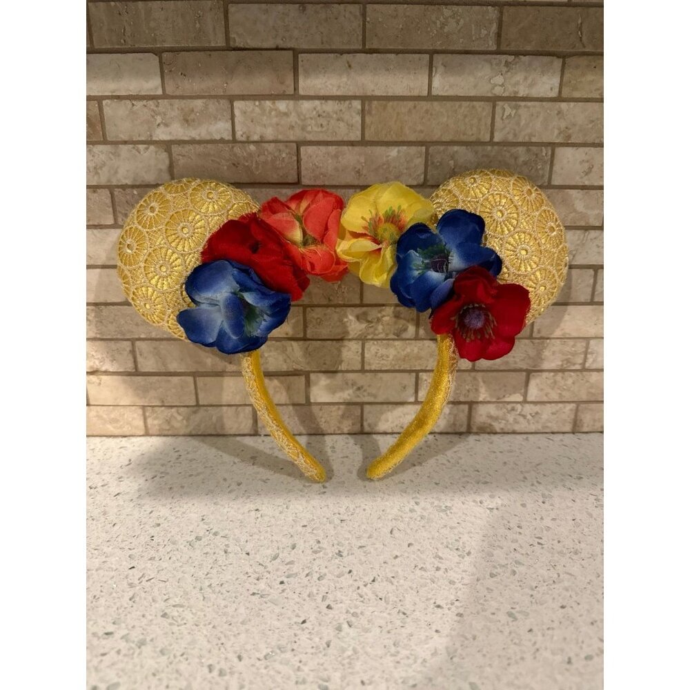 Disney Parks Spring Laced Yellow‎ Poppy Flowers Floral Minnie Ears Headband